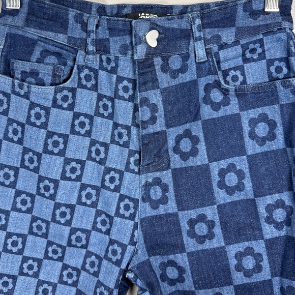 Jaded London Skinny Flare Retro Checkerboard Jeans Size 26 And Denim Top Size 4 - Picture 5 of 16